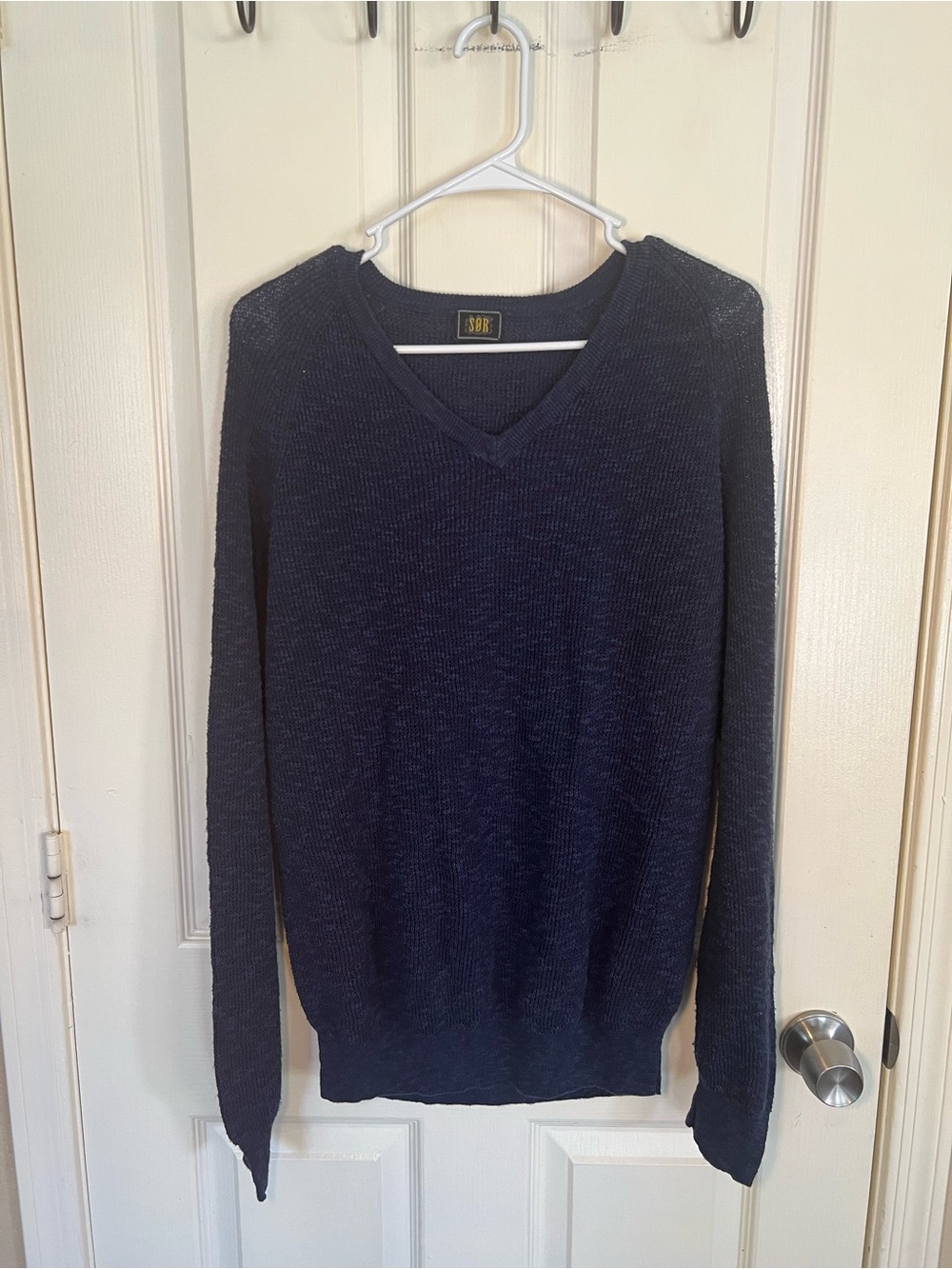 SØR Men’s Navy Linen Cotton V-Neck Sweater Made in Italy